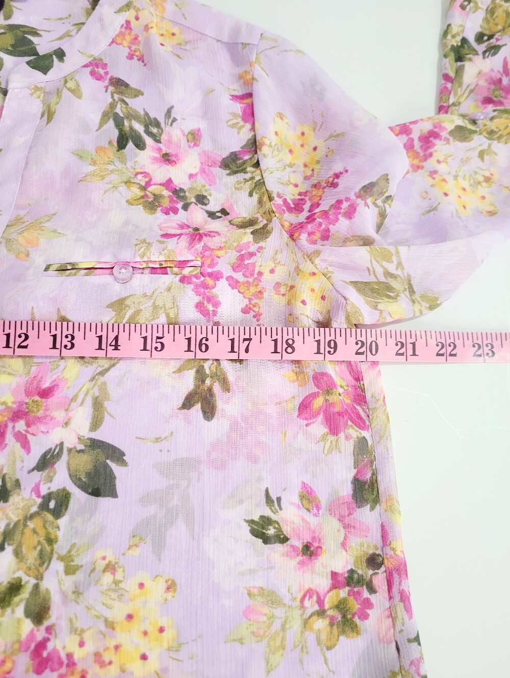 KUT From The Kloth Women Large Floral Blouse Lavender Sheer Button Front Top - Picture 10 of 13